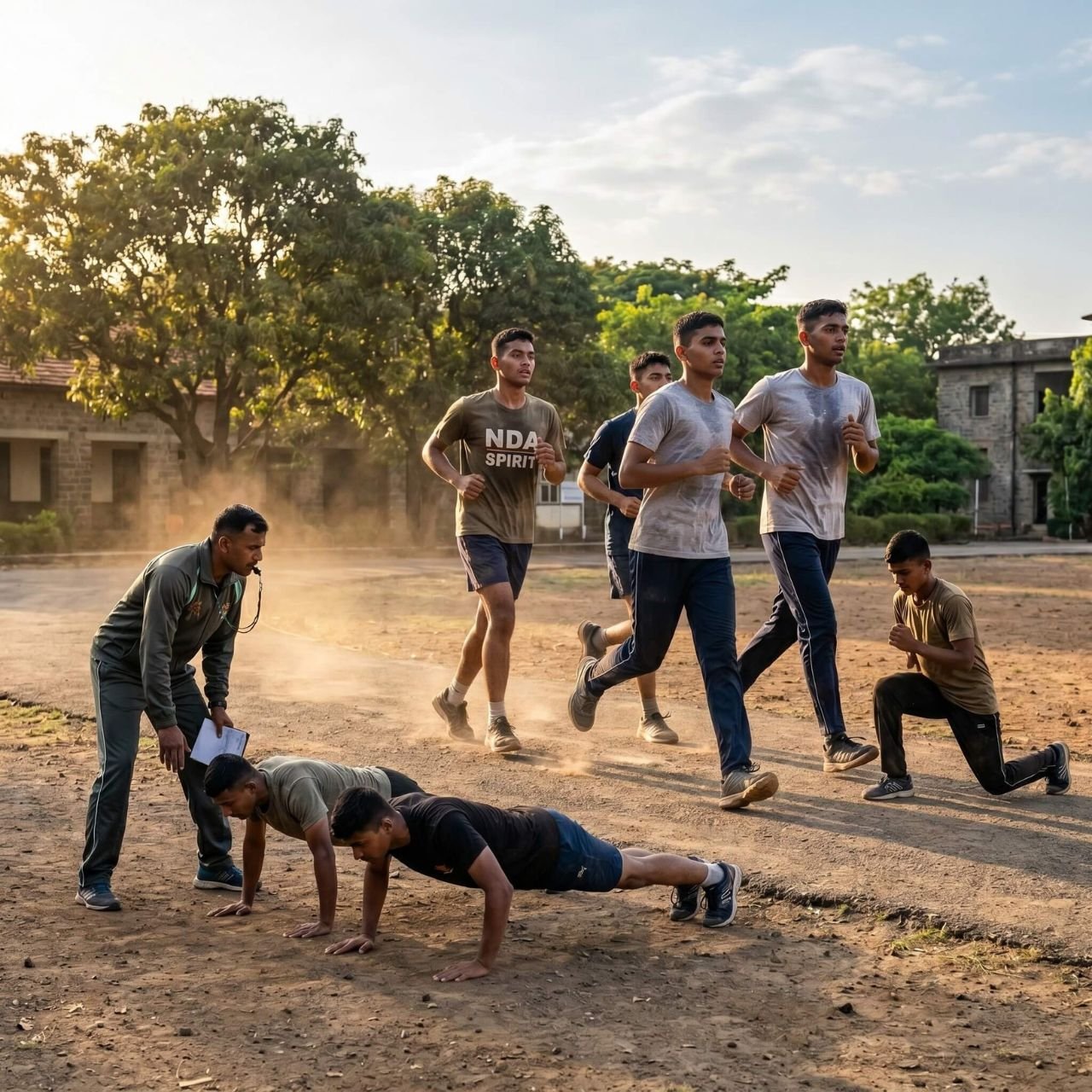 NDA physical training - cadets undergoing fitness drills at top NDA academy in Maharashtra
